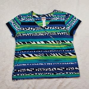 Ruby Rd Favorites Multicolor Striped T Shirt Size L